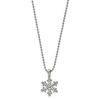 Chisel Stainless Steel Polished with CZ Snowflake Pendant on a 24 inch Ball Chain Necklace — alternate view