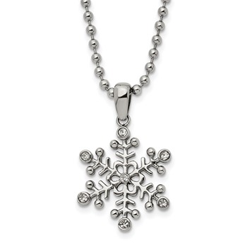 Chisel Stainless Steel Polished with CZ Snowflake Pendant on a 24 inch Ball Chain Necklace