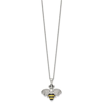 Chisel Stainless Steel Polished and Enameled with Preciosa Crystal Bee Pendant on a 17.75 inch Cable Chain with 2 inch Extension Necklace — alternate view