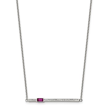 Chisel Stainless Steel Polished Preciosa Crystal and Red Glass Bar on a 15 inch Cable Chain with a 2.75 inch Extension Necklace