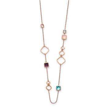 Chisel Stainless Steel Polished Rose IP-plated Multicolor Crystal on a 21.5 inch Cable Chain with 2.75 inch Extension Necklace — alternate view