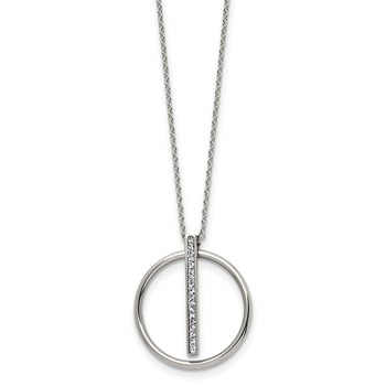 Chisel Stainless Steel Polished with Preciosa Crystal Pendant on a 16 inch Cable Chain with a 2 inch Extension Necklace