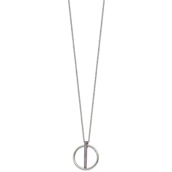 Stainless Steel Polished Purple Preciosa Crystal w/2in ext. Necklace — alternate view