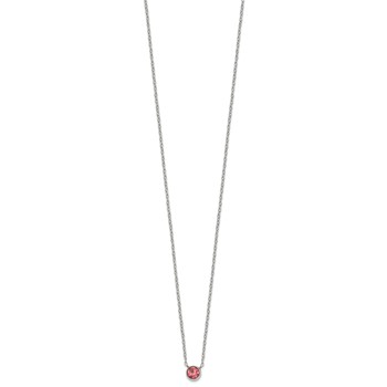 Stainless Steel Polished Pink Glass Crystal 16in w/2in ext. Necklace — alternate view