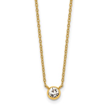 Chisel Stainless Steel Polished Yellow IP-plated Glass Pendant on a 16 inch Cable Chain with a 2 inch Extension Necklace