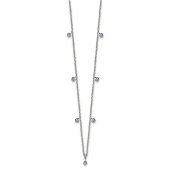 Stainless Steel Polished Purple Crystal 17.5in w/2in ext Necklace — alternate view