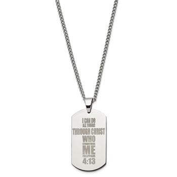 Chisel Stainless Steel Polished Lasered Philippians 4:13 Dog Tag on a 24 inch Curb Chain Necklace — alternate view