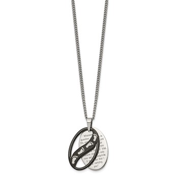 Chisel Stainless Steel Polished Black IP-plated 2 Piece FOOTPRINTS Pendant on a 24 inch Curb Chain Necklace — alternate view