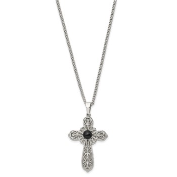 Chisel Stainless Steel Brushed and Polished Black Epoxy Pentecost Prayer Cross Pendant on a 24 inch Curb Chain Necklace — alternate view