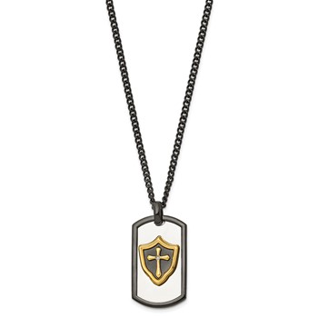 Chisel Stainless Steel Polished Black and Yellow IP-plated with CZ HERO Dog Tag on a 24 inch Curb Chain Necklace — alternate view