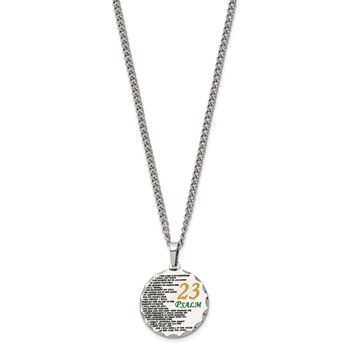 Chisel Stainless Steel Polished Acid Etched Psalm 23 Pendant on a 24 inch Curb Chain Necklace — alternate view