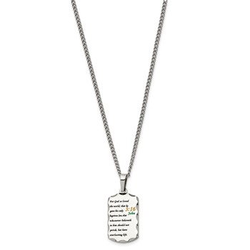 Chisel Stainless Steel Polished Acid Etched John 3:16 Dog Tag on a 24 inch Curb Chain Necklace — alternate view