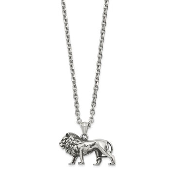 Chisel Stainless Steel Antiqued and Polished Lion Pendant on a 25.5 inch Box Chain Necklace — alternate view