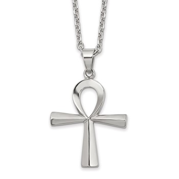 Chisel Stainless Steel Polished Ankh Pendant on a 25.5 inch Box Chain Necklace