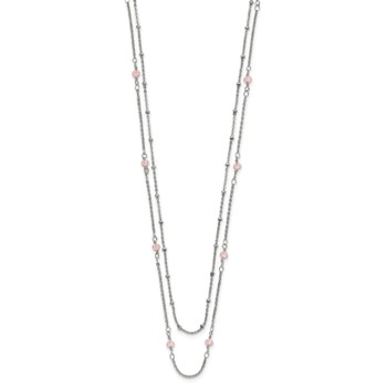 Chisel Stainless Steel Polished 2-Strand Pink Crystal Beaded 16 inch with 1 inch Extension Necklace — alternate view
