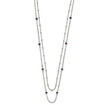 Chisel Stainless Steel Polished 2-Strand Purple Crystal Beaded 16 inch with 1 inch Extension Necklace — alternate view