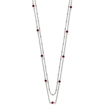 Chisel Stainless Steel Polished 2-Strand Red Crystal Beaded 16 inch with 1 inch Extension Necklace — alternate view