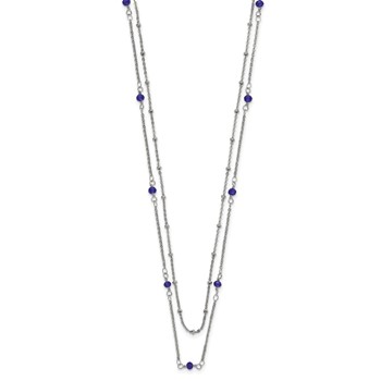 Chisel Stainless Steel Polished 2-Strand Blue Crystal Beaded 16 inch with 1 inch Extension Necklace — alternate view