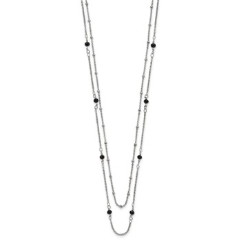Chisel Stainless Steel Polished 2-Strand Black Crystal Beaded 16 inch with 1 inch Extension Necklace — alternate view