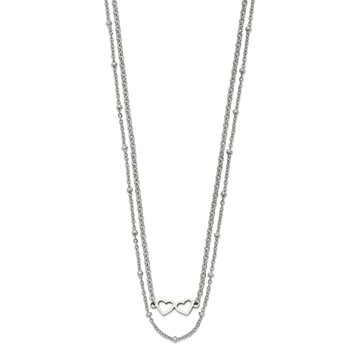Chisel Stainless Steel Polished Double Hearts on an 18 inch 2-Strand Cable Chain Necklace — alternate view