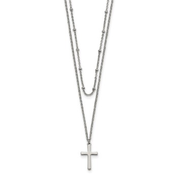 Chisel Stainless Steel Polished Cross 2 Strand 18.25 inch with 1 inch extension Necklace