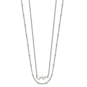 Chisel Stainless Steel Polished Heartbeat 2-Strand 17 inch Cable Chain with a 1.75 inch Extension Necklace — alternate view