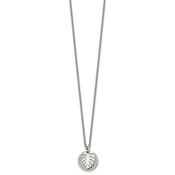 Chisel Stainless Steel Polished and Textured Circle with Leaf Pendant on a 27.5 inch Cable Chain Necklace — alternate view
