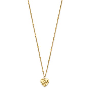 Chisel Stainless Steel Polished and Hammered Yellow IP-plated Heart on a 15 inch Curb Chain with a 2 inch Extension Necklace — alternate view