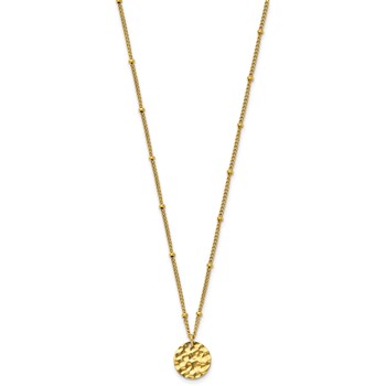 Chisel Stainless Steel Polished and Hammered Yellow IP-plated Circle Pendant on a 15 inch Curb Chain with a 2.5 inch Extension Necklace — alternate view