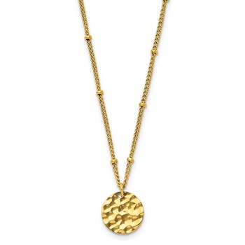 Chisel Stainless Steel Polished and Hammered Yellow IP-plated Circle Pendant on a 15 inch Curb Chain with a 2.5 inch Extension Necklace