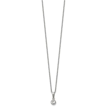 Chisel Stainless Steel Polished Crystal Pendant on a 16 inch Cable Chain with a 2 inch Extension Necklace — alternate view