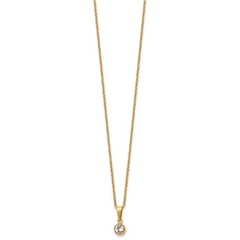 Chisel Stainless Steel Polished Yellow IP-plated Crystal Pendant on a 16 inch Cable Chain with a 2 inch Extension Necklace — alternate view