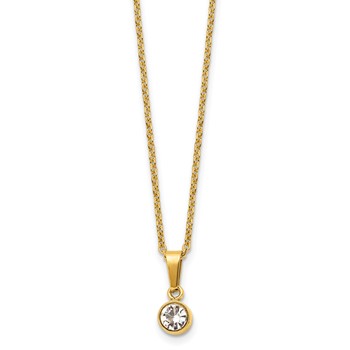 Chisel Stainless Steel Polished Yellow IP-plated Crystal Pendant on a 16 inch Cable Chain with a 2 inch Extension Necklace
