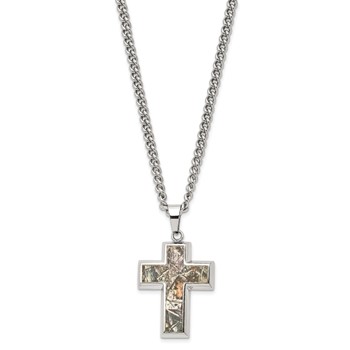 Chisel Stainless Steel Polished Printed Hunting Camo Under Rubber Cross Pendant on a 24 inch Curb Chain Necklace — alternate view