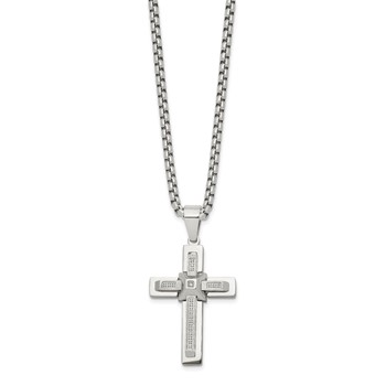Chisel Stainless Steel Polished with CZ Cross Pendant on a 22 inch Box Chain Necklace — alternate view