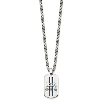 Chisel Stainless Steel Polished Enameled USA and Stars Dog Tag on a 22 inch Box Chain Necklace — alternate view