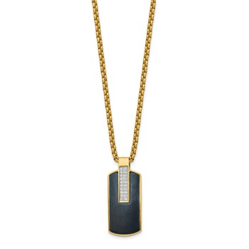 Chisel Stainless Steel Polished Black and Yellow IP-plated with CZ Dog Tag on a 24 inch Box Chain Necklace — alternate view