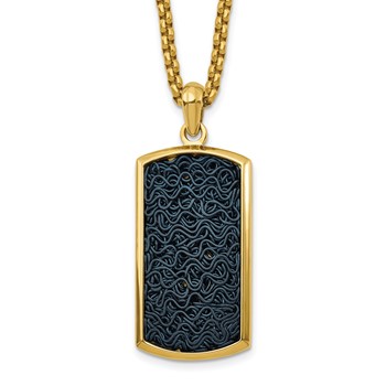 Chisel Stainless Steel Polished Yellow IP-plated with Black Wire Inlay Dog Tag on a 24 inch Box Chain Necklace