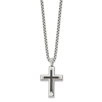 Chisel Stainless Steel Polished with Black CZ Cross Pendant on a 22 inch Box Chain Necklace — alternate view