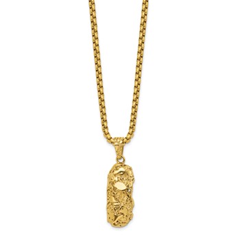 Chisel Stainless Steel Polished and Textured Yellow IP-plated Nugget Dog Tag 22 inch Box Chain Necklace — alternate view