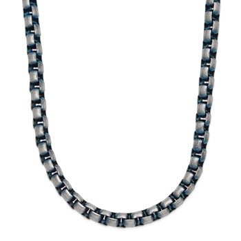 Chisel Stainless Steel Polished Blue IP-plated 6mm 22 inch Rolo Chain Necklace