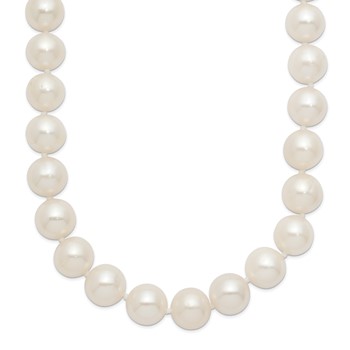 Chisel Stainless Steel Polished 9-10mm Hand Knotted White Round Freshwater Cultured Pearl 24 inch Necklace