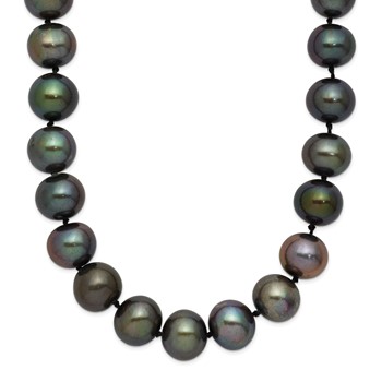 Chisel Stainless Steel Polished 9-10mm Hand Knotted Black Round Freshwater Cultured Pearl 24 inch Necklace