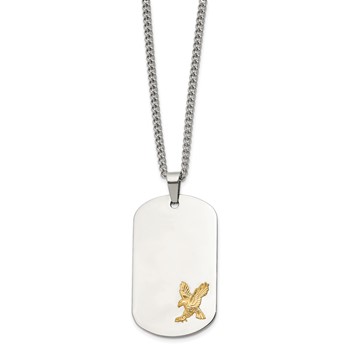 Chisel Stainless Steel Polished with 14K Gold Accent Eagle Dog Tag on a 24 inch Curb Chain Necklace — alternate view