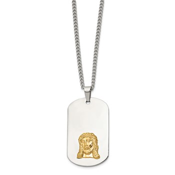 Chisel Stainless Steel Polished with 10K Gold Accent Jesus Face Dog Tag on a 24 inch Curb Chain Necklace — alternate view