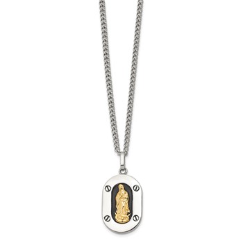 Chisel Stainless Steel Polished with 10K Gold Accent Our Lady of Guadalupe with Black Enamel Pendant on a 24 inch Cable Chain Necklace — alternate view