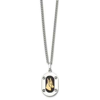 Chisel Stainless Steel Polished with 14K Gold Accent Horse Head with Black Enameled Pendant on a 24 inch Cable Necklace — alternate view