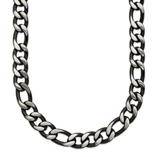 Image of Chisel Stainless Steel Brushed and Polished Black IP-plated 7.5mm 22 inch Figaro Chain Necklace