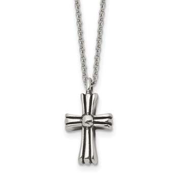 Chisel Stainless Steel Antiqued and Polished Cross Pendant on a 24.5 inch Cable Chain Necklace