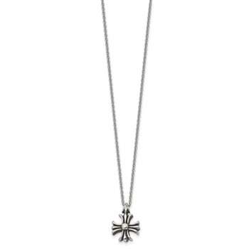 Chisel Stainless Steel Antiqued and Polished Fancy Cross Pendant on a 24.5 inch Cable Chain Necklace — alternate view